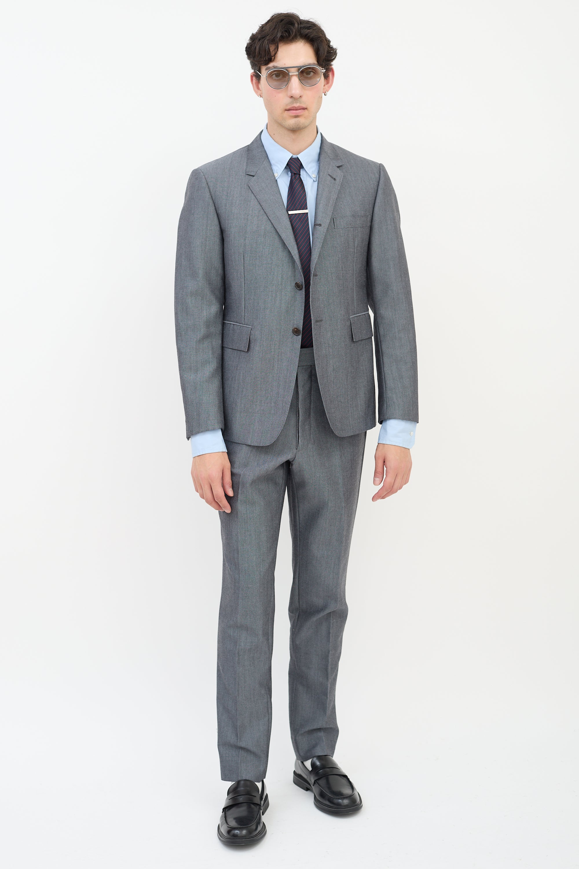 Thom Browne Dark Grey Wool & Mohair Three Pocket Blazer