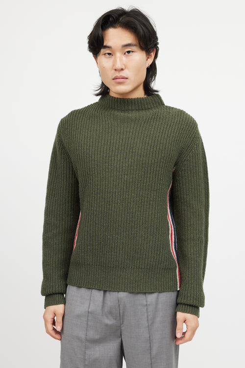 Thom Browne Green & Multicolour Ribbed Wool Knit Sweater