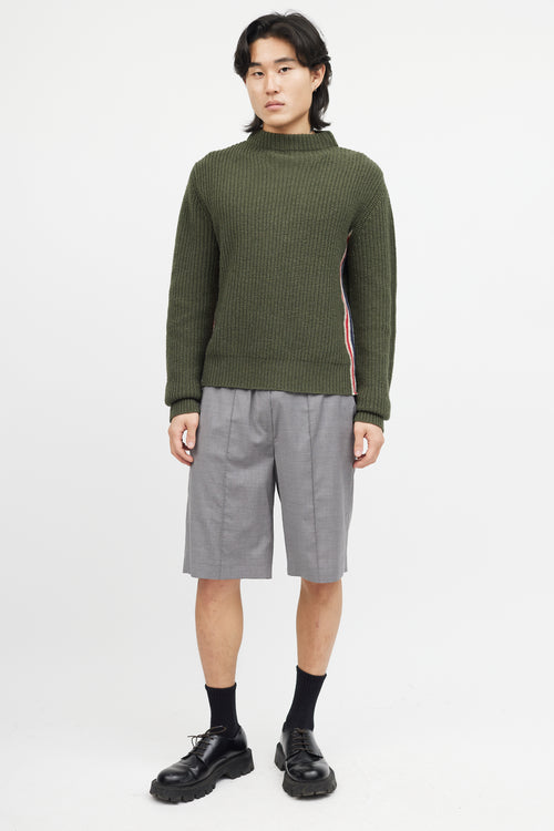 Thom Browne Green & Multicolour Ribbed Wool Knit Sweater