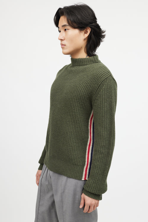 Thom Browne Green & Multicolour Ribbed Wool Knit Sweater