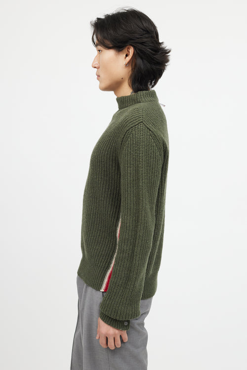 Thom Browne Green & Multicolour Ribbed Wool Knit Sweater