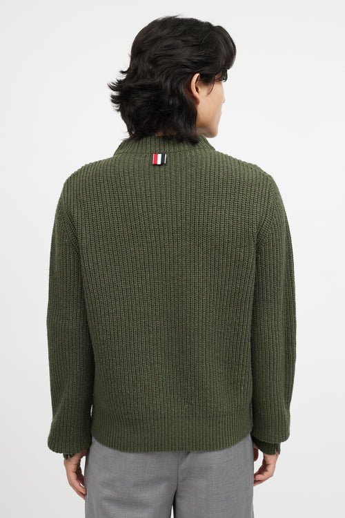 Thom Browne Green & Multicolour Ribbed Wool Knit Sweater