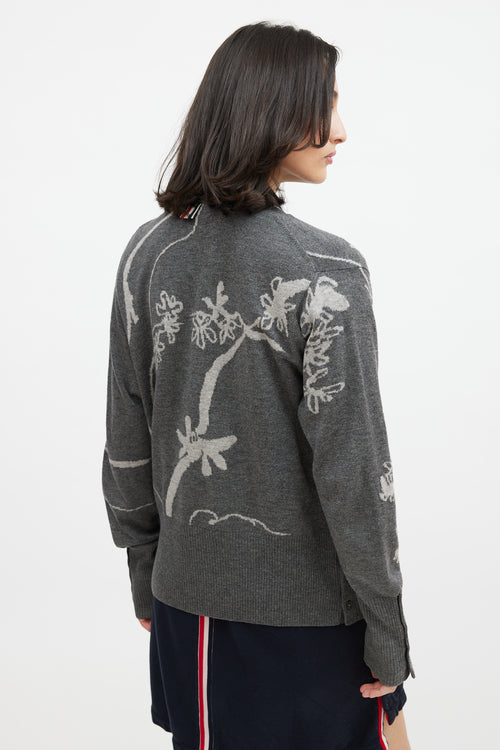 Thom Browne Grey & Cream Cashmere Floral Cardigan