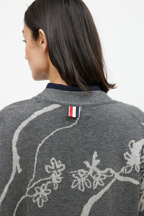 Thom Browne Grey & Cream Cashmere Floral Cardigan