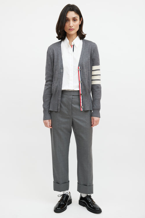 Thom Browne Grey & Cream Wool Striped Cardigan