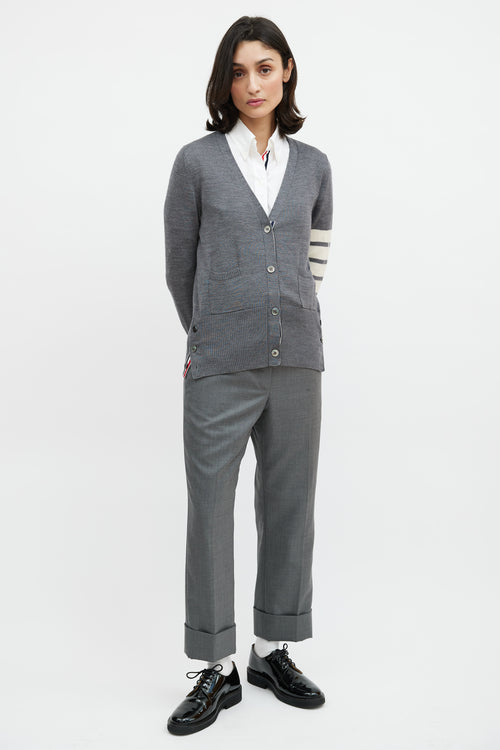 Thom Browne Grey & Cream Wool Striped Cardigan