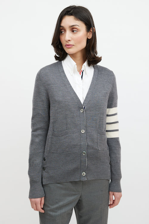 Thom Browne Grey & Cream Wool Striped Cardigan