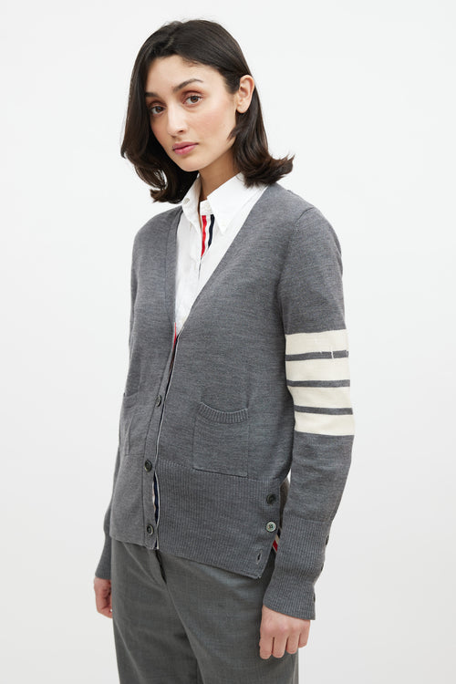 Thom Browne Grey & Cream Wool Striped Cardigan