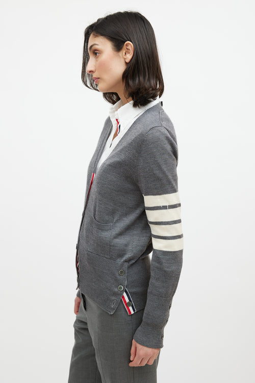 Thom Browne Grey & Cream Wool Striped Cardigan