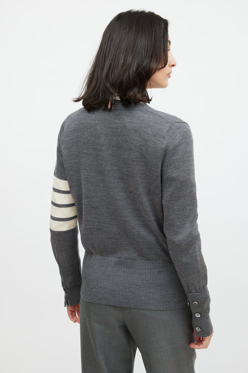 Thom Browne Grey & Cream Wool Striped Cardigan