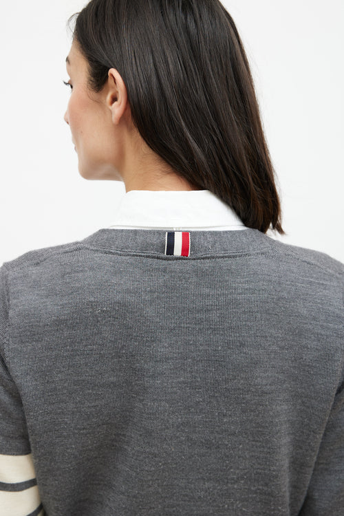 Thom Browne Grey & Cream Wool Striped Cardigan