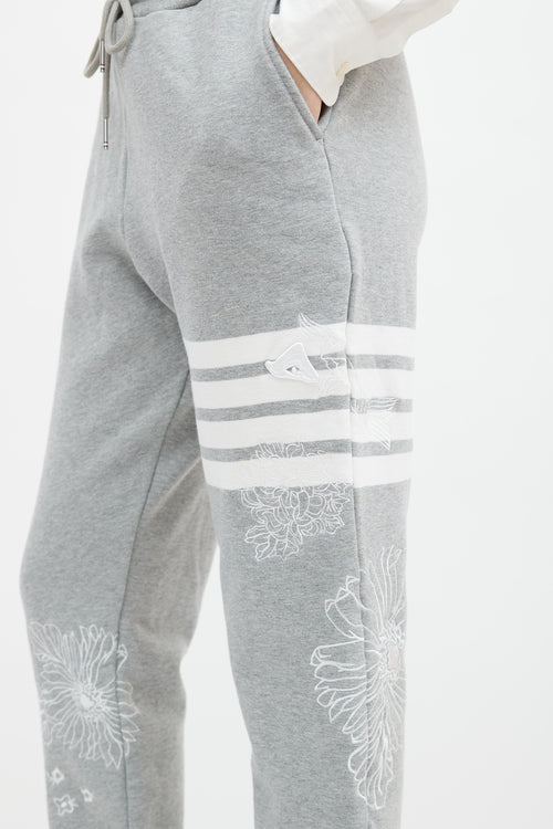 Thom Browne Grey & White Floral Embroidered Jogger