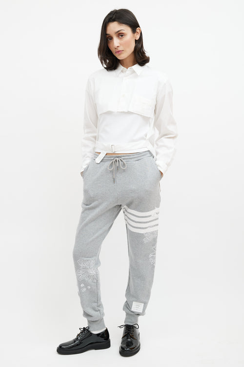 Thom Browne Grey & White Floral Embroidered Jogger
