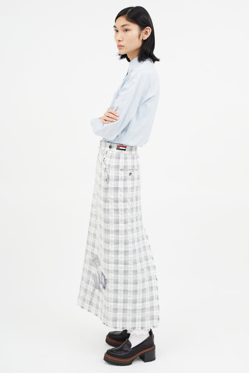 Thom Browne Grey & White Plaid & Floral Midi Skirt