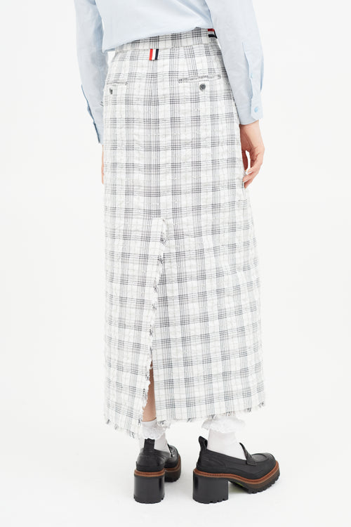 Thom Browne Grey & White Plaid & Floral Midi Skirt