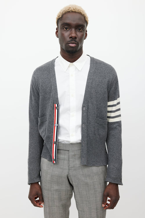 Thom Browne Grey & White Striped Cashmere Cardigan