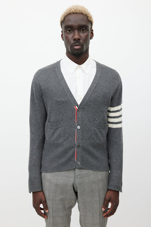 Thom Browne Grey & White Striped Cashmere Cardigan