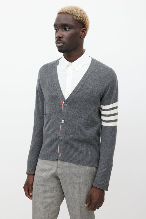 Thom Browne Grey & White Striped Cashmere Cardigan