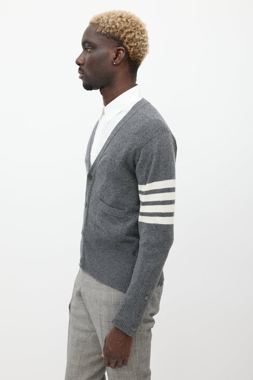 Thom Browne Grey & White Striped Cashmere Cardigan