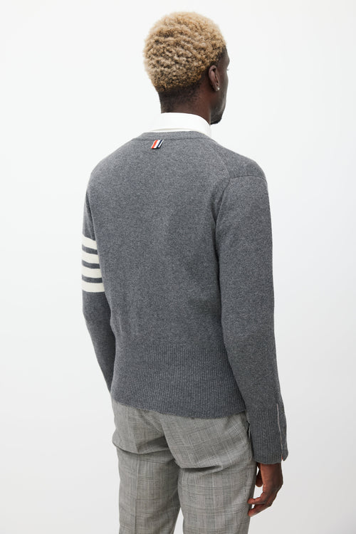 Thom Browne Grey & White Striped Cashmere Cardigan