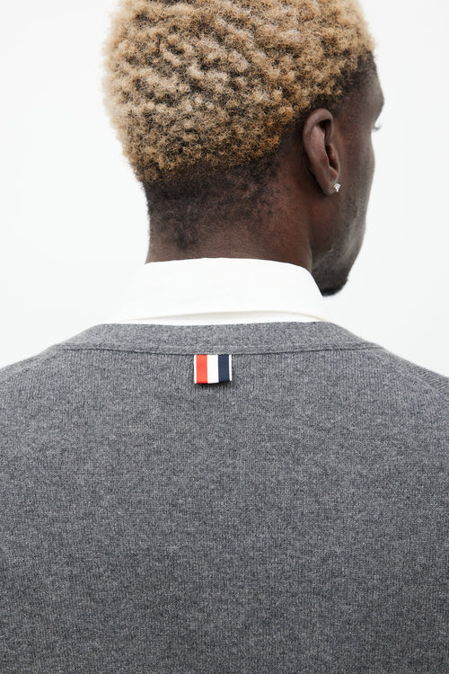 Thom Browne Grey & White Striped Cashmere Cardigan