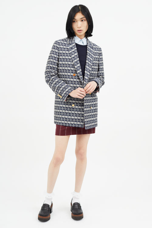 Thom Browne Navy & Grey Brocade Blazer