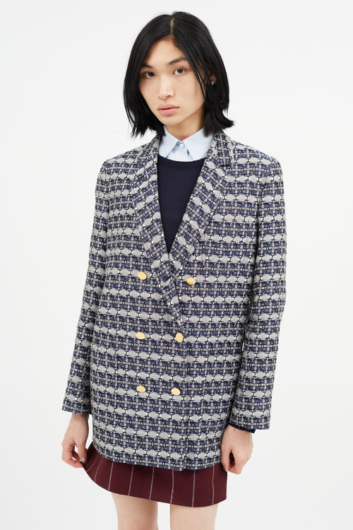 Thom Browne Navy & Grey Brocade Blazer