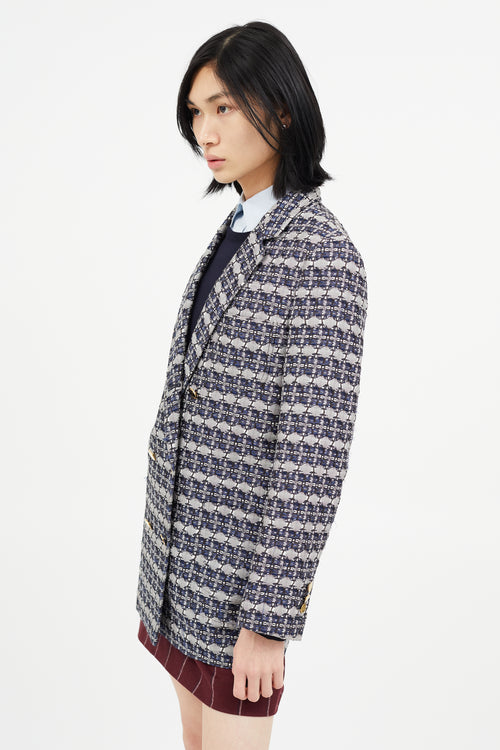 Thom Browne Navy & Grey Brocade Blazer