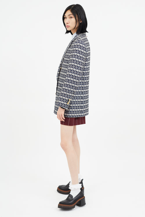 Thom Browne Navy & Grey Brocade Blazer