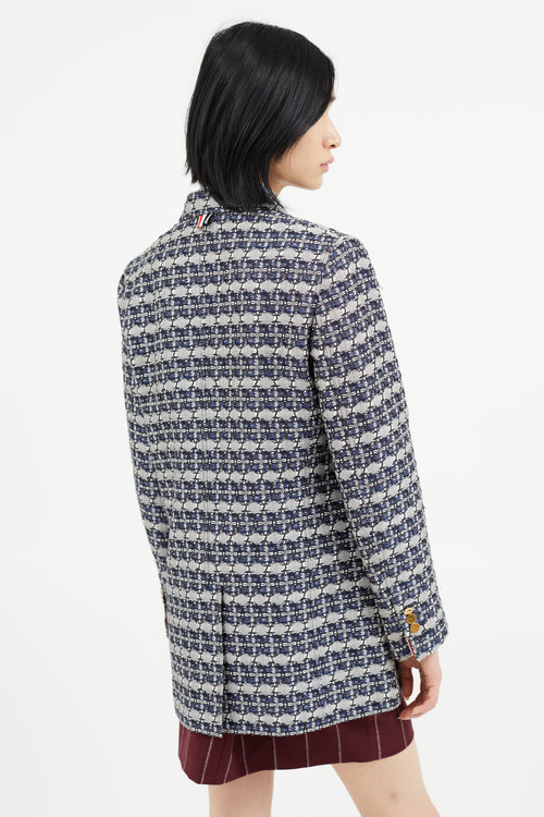 Thom Browne Navy & Grey Brocade Blazer