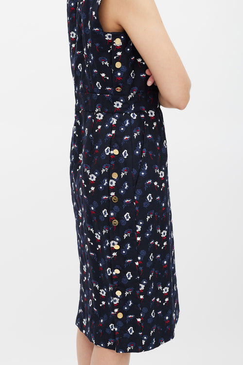 Thom Browne Navy & Multicolour Floral Embroidered Sheath Dress