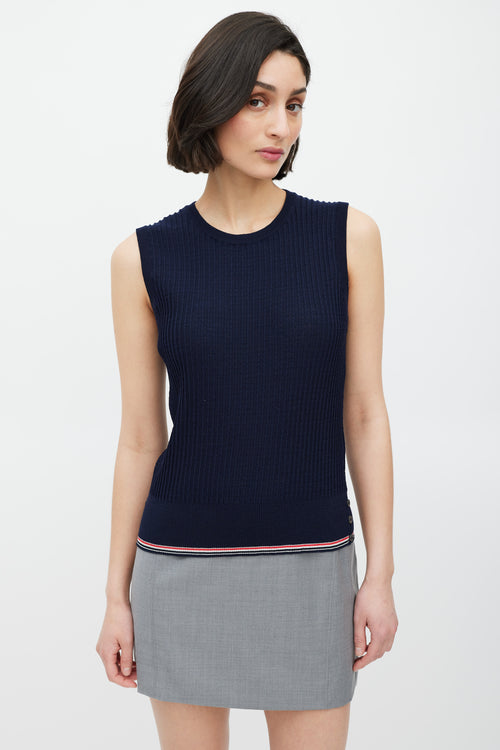 Thom Browne Navy & Multicolour Striped Trim Sweater Vest