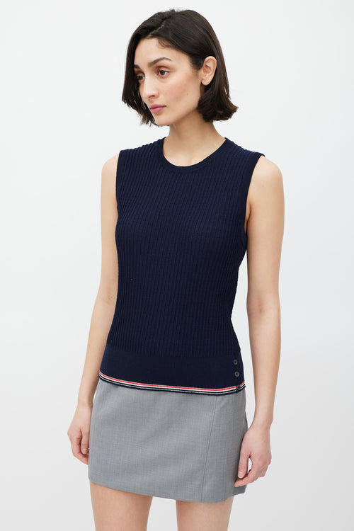 Thom Browne Navy & Multicolour Striped Trim Sweater Vest