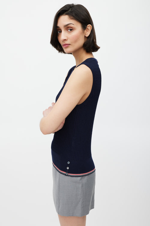 Thom Browne Navy & Multicolour Striped Trim Sweater Vest