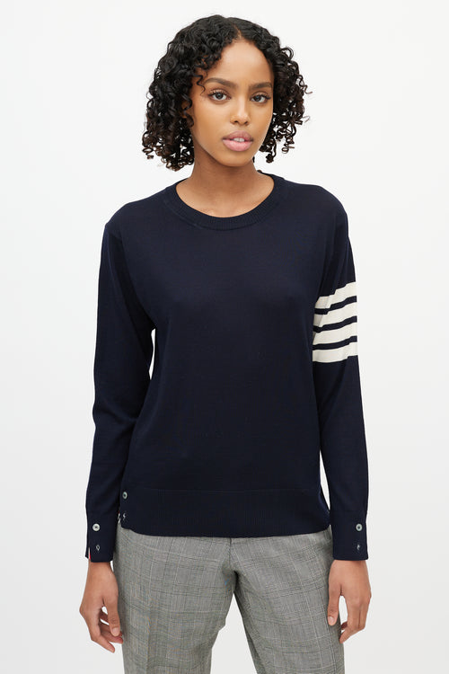 Thom Browne Navy & White Striped Sleeve Sweater
