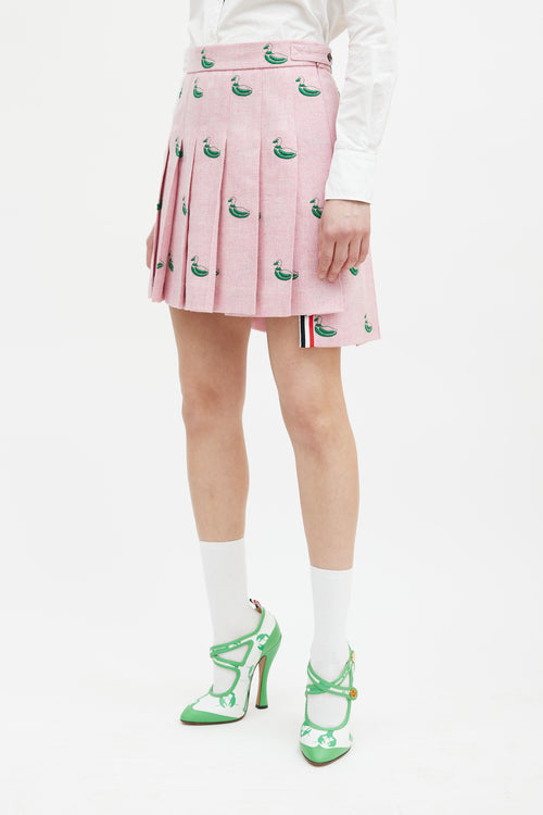Thom Browne Pink & Green Embroidered Pleated Skirt