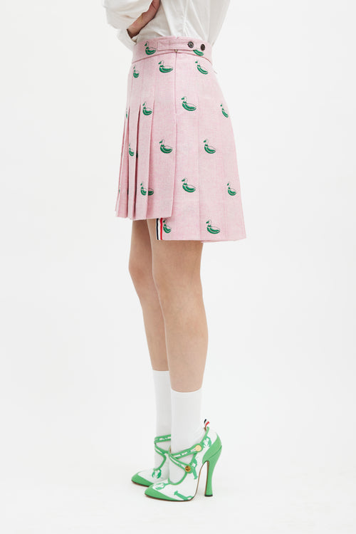 Thom Browne Pink & Green Embroidered Pleated Skirt