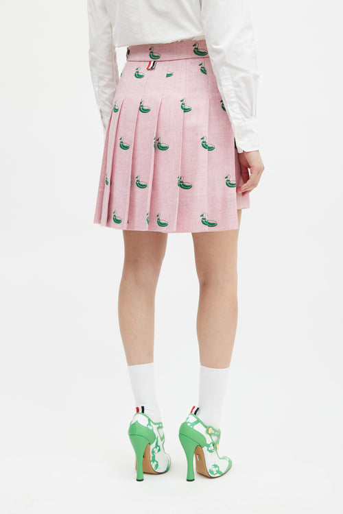 Thom Browne Pink & Green Embroidered Pleated Skirt