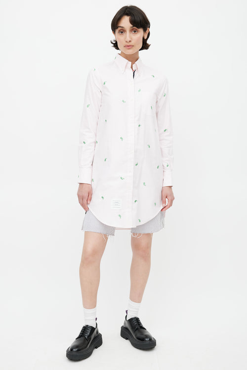 Thom Browne Pink & Green Embroidered Shirt