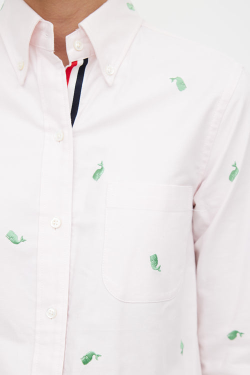 Thom Browne Pink & Green Embroidered Shirt