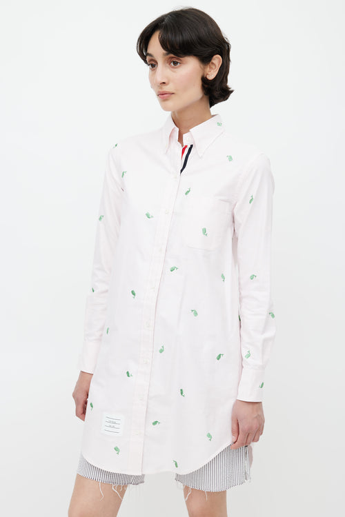 Thom Browne Pink & Green Embroidered Shirt