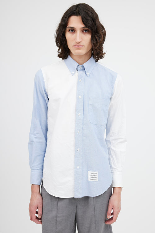 Thom Browne White & Blue Oxford Long Sleeve Shirt