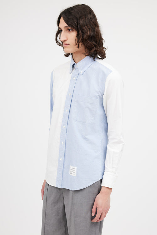 Thom Browne White & Blue Oxford Long Sleeve Shirt