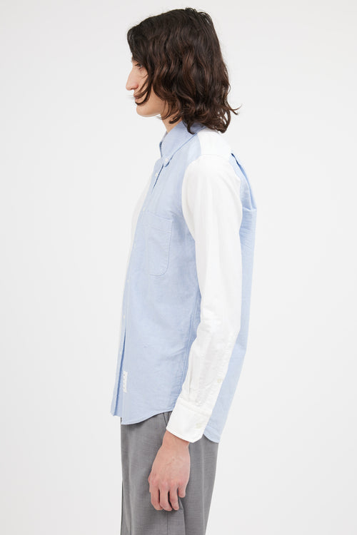 Thom Browne White & Blue Oxford Long Sleeve Shirt