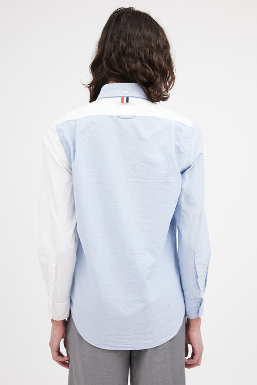 Thom Browne White & Blue Oxford Long Sleeve Shirt