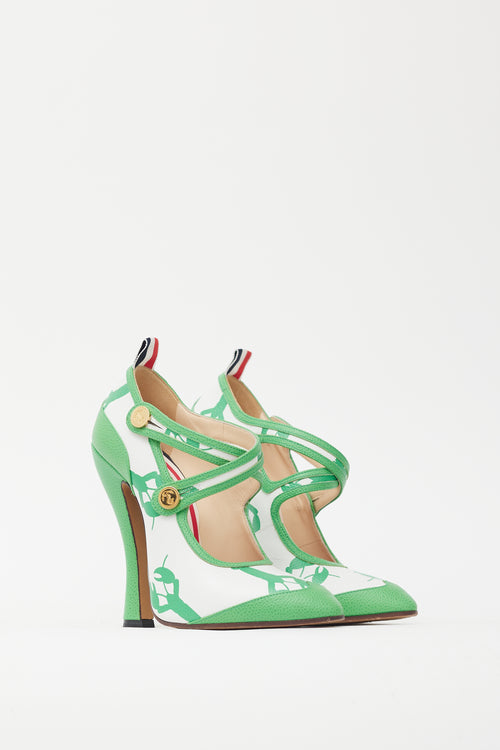 Thom Browne Green & White Patterned Mary Jane Heel