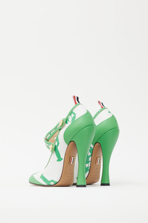 Thom Browne Green & White Patterned Mary Jane Heel