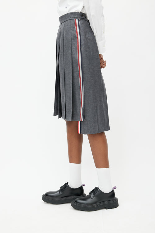 Thom Browne Grey Pleated Midi Skirt