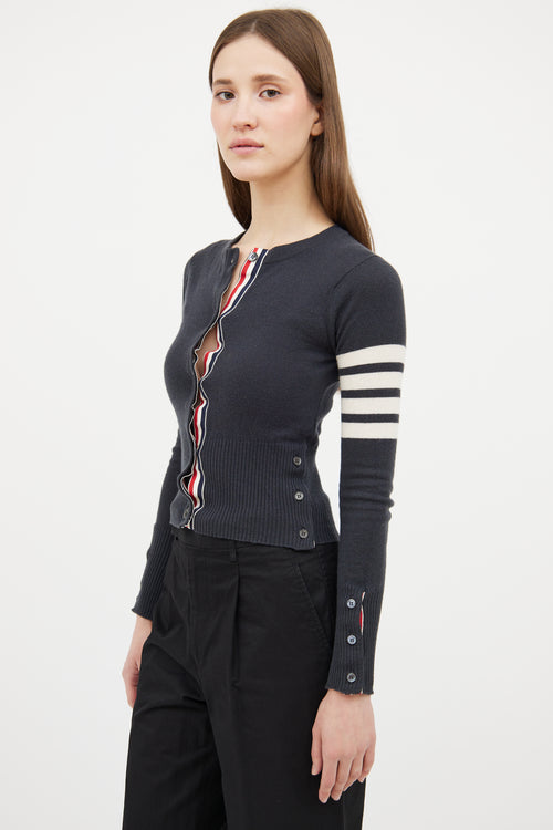 Thom Browne Grey & White Cashmere Striped Cardigan