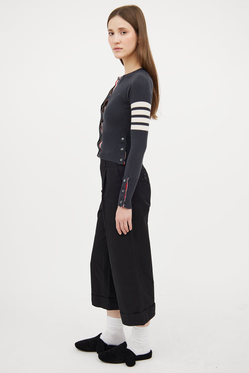 Thom Browne Grey & White Cashmere Striped Cardigan